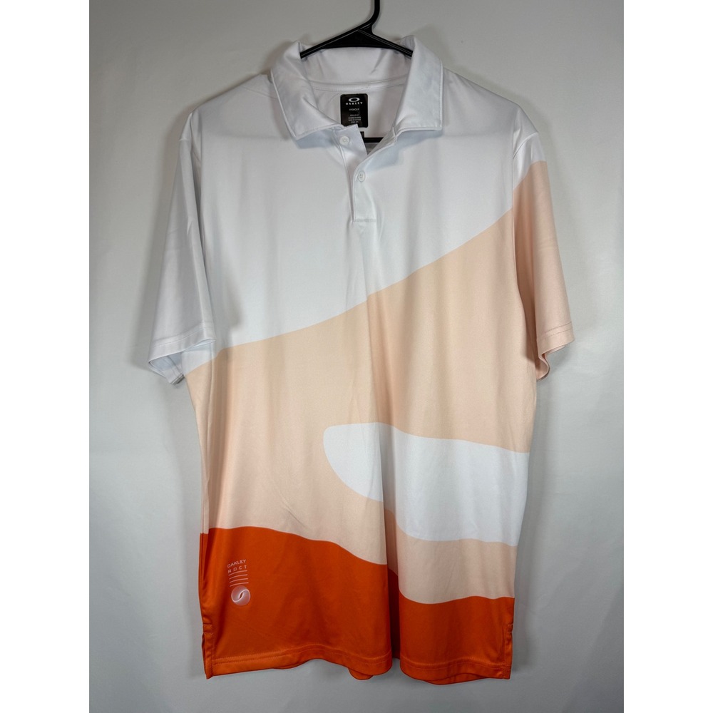 Oakley Hydrolix Mens Large Colorblock Golf Polo Shirt White Orange RDCT Regular
